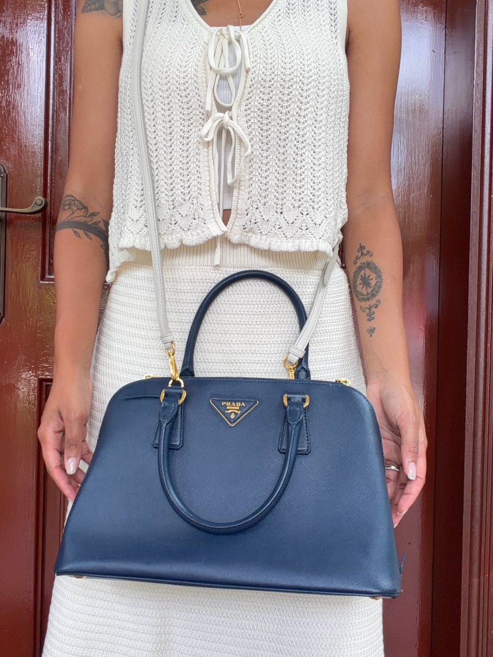 Prada BL0937 Blue Saffiano Leather 2-Way Top Handle Shoulder Bag - Picture 3 of 11